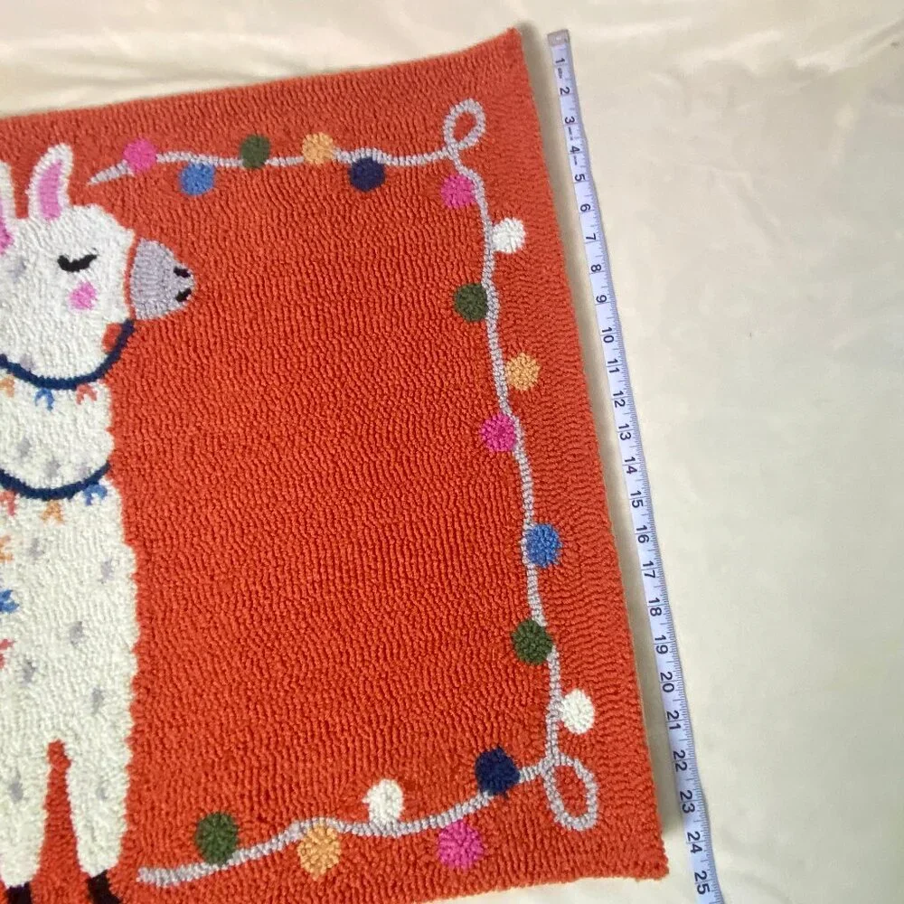 NWOT Hooked Rug with Festive Llama